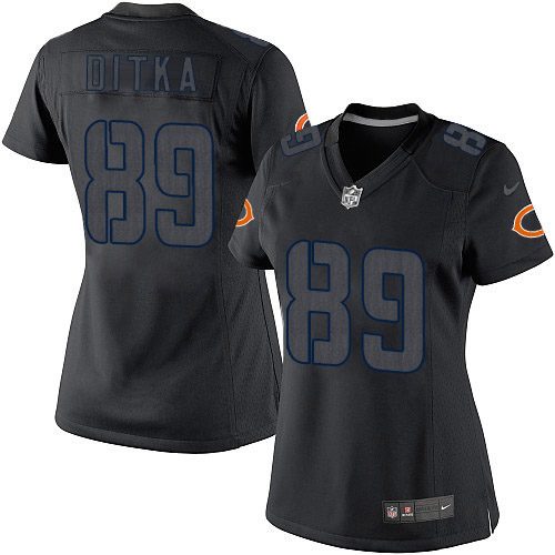 Women's Limited Mike Ditka Nike Jersey Black - #89 Impact NFL Chicago Bears